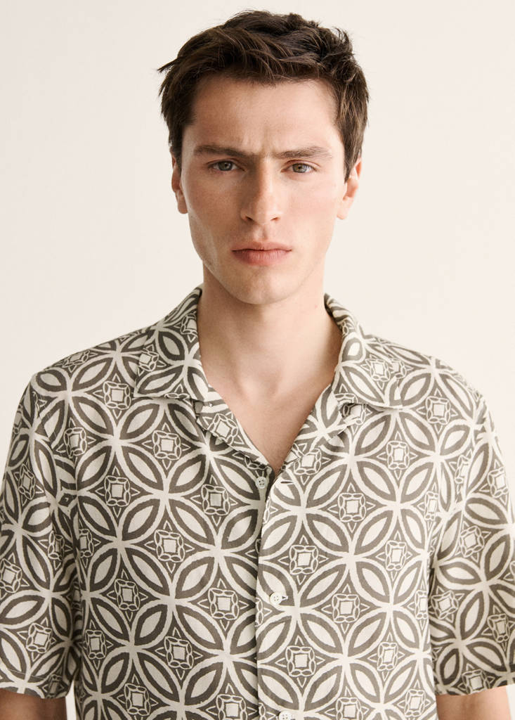 Printed bowling shirt — Khaki