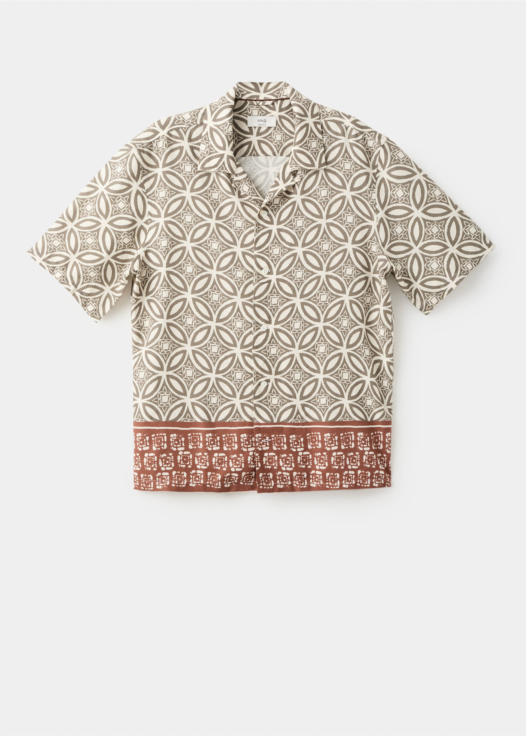 Chemise imprimée col bowling - Article sans modèle, Kaki. Ref: 27009219-00.