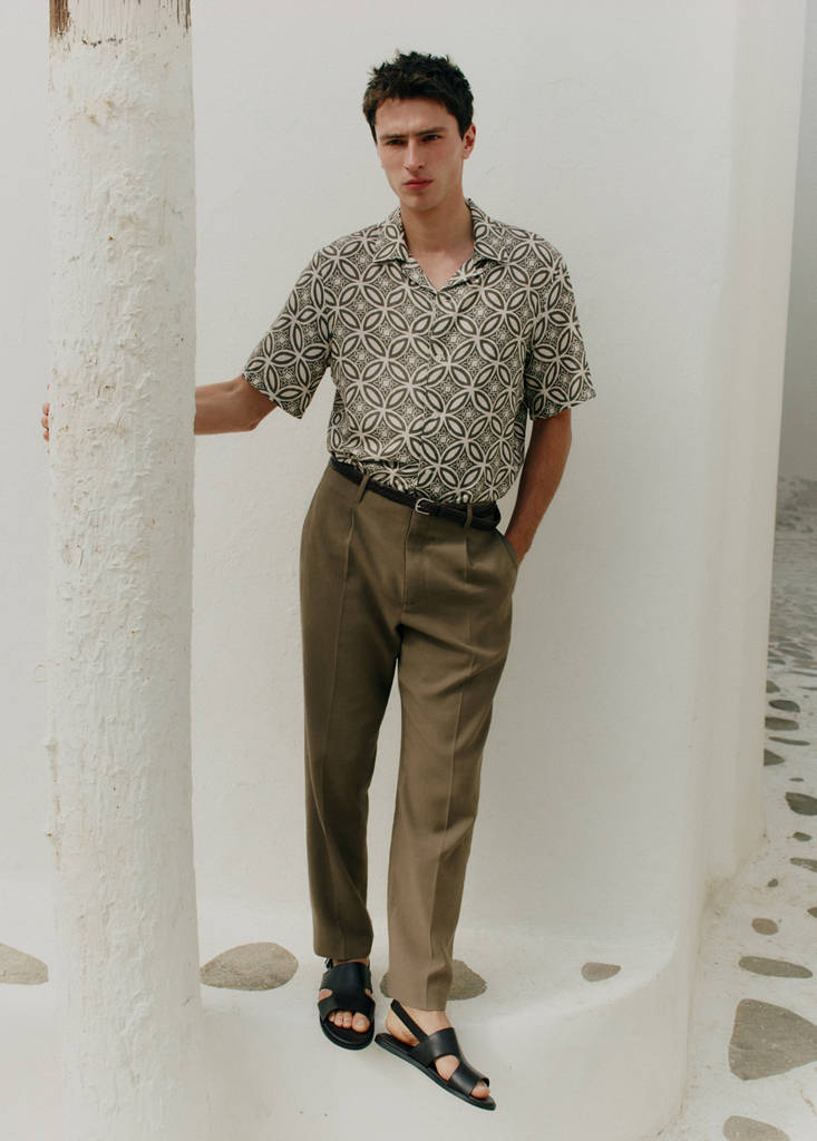 Printed bowling shirt — Khaki
