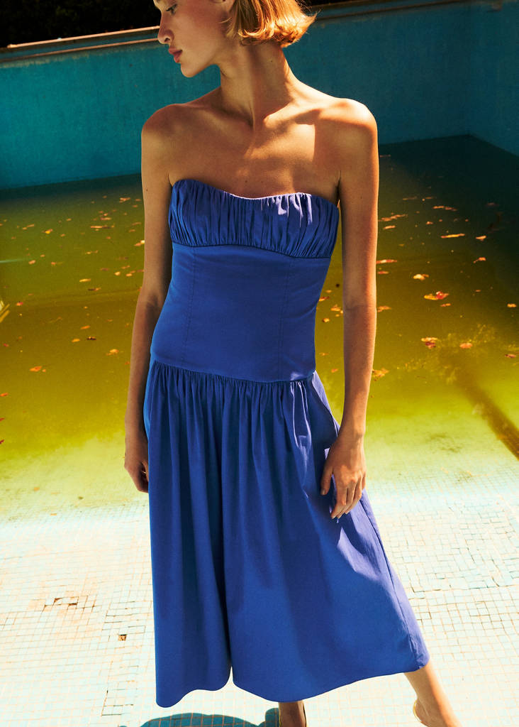Ruched strapless dress — Blue