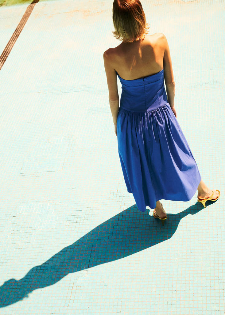 Ruched strapless dress — Blue