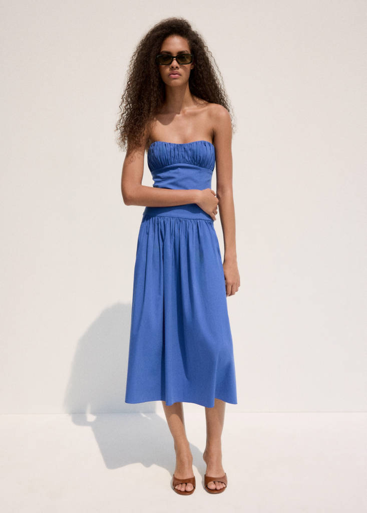 Ruched strapless dress — Blue
