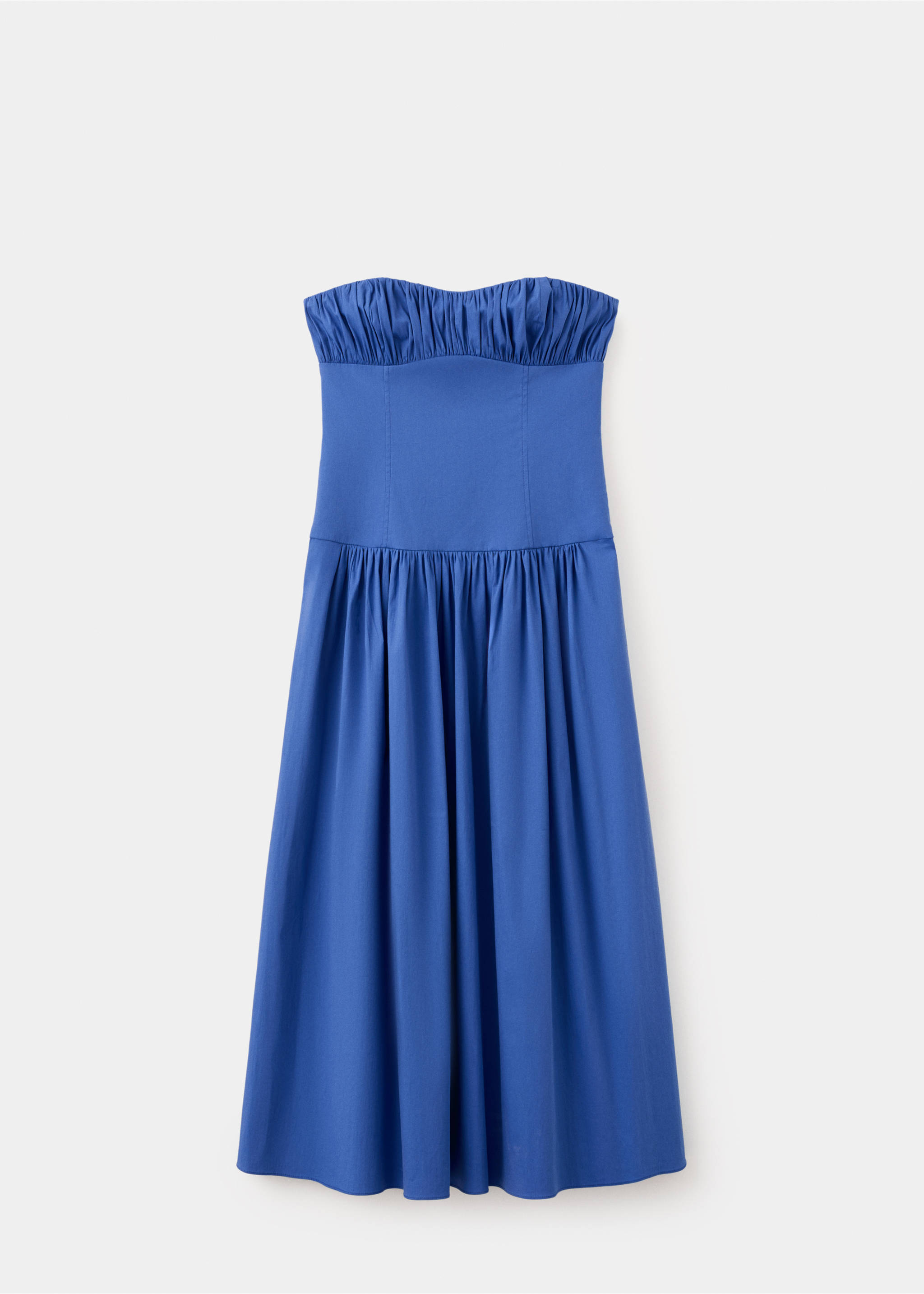 Vestido palabra de honor fruncido - Artículo sin modelo, Azul. Ref: 27009220-01.