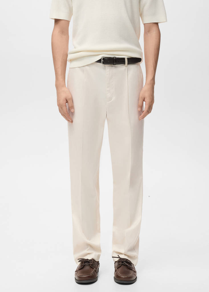 Regular-fit pleated flowy trousers — Beige