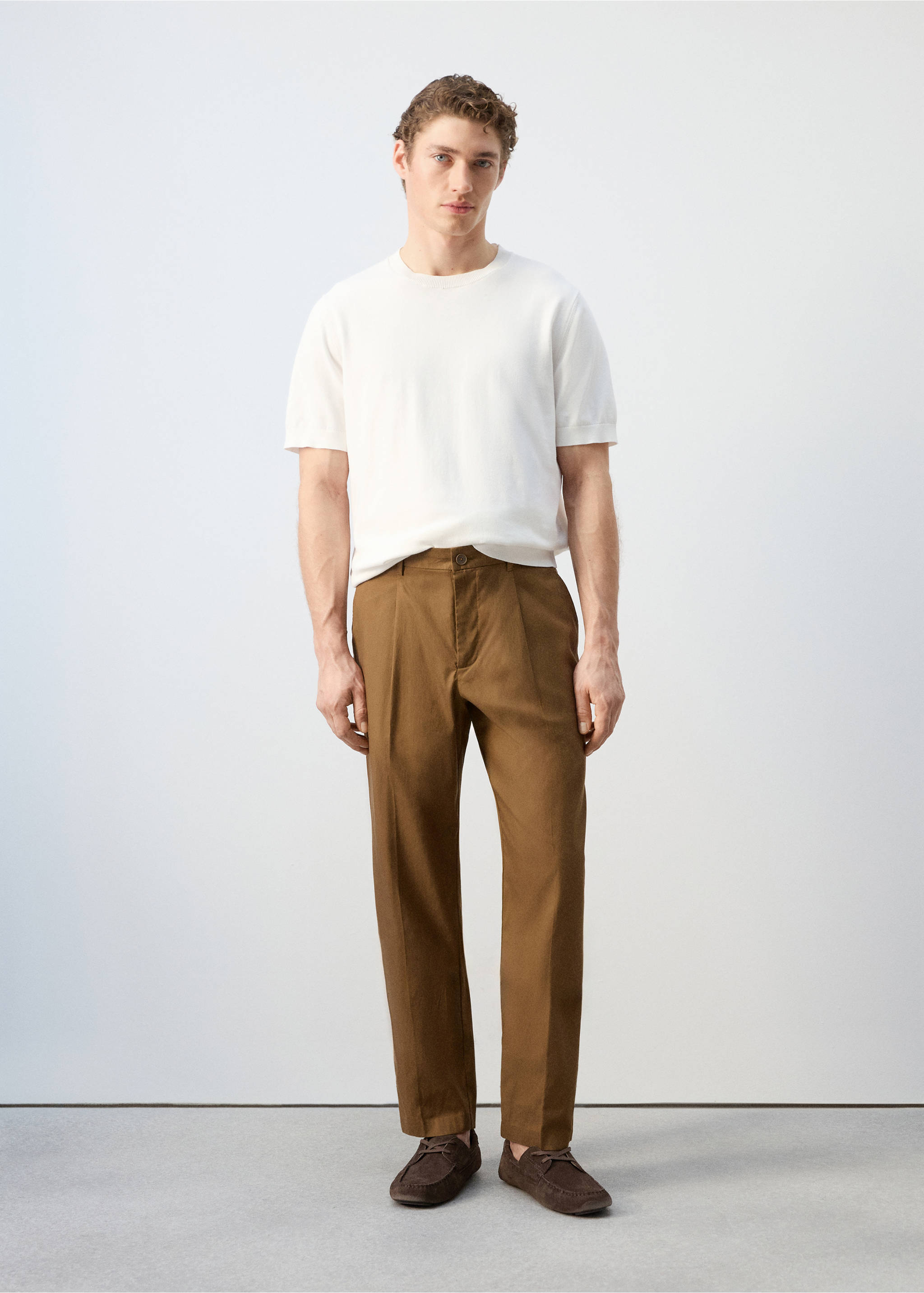 Regular-fit pleated flowy trousers - General plane, Brown. Ref: 27011191-00.