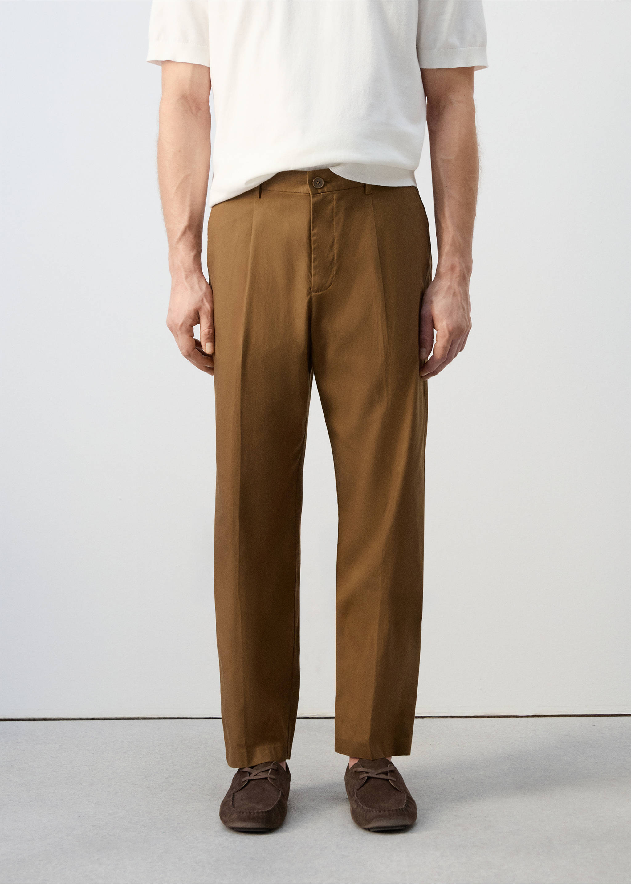 Regular-fit pleated flowy trousers - Medium plane, Brown. Ref: 27011191-00.