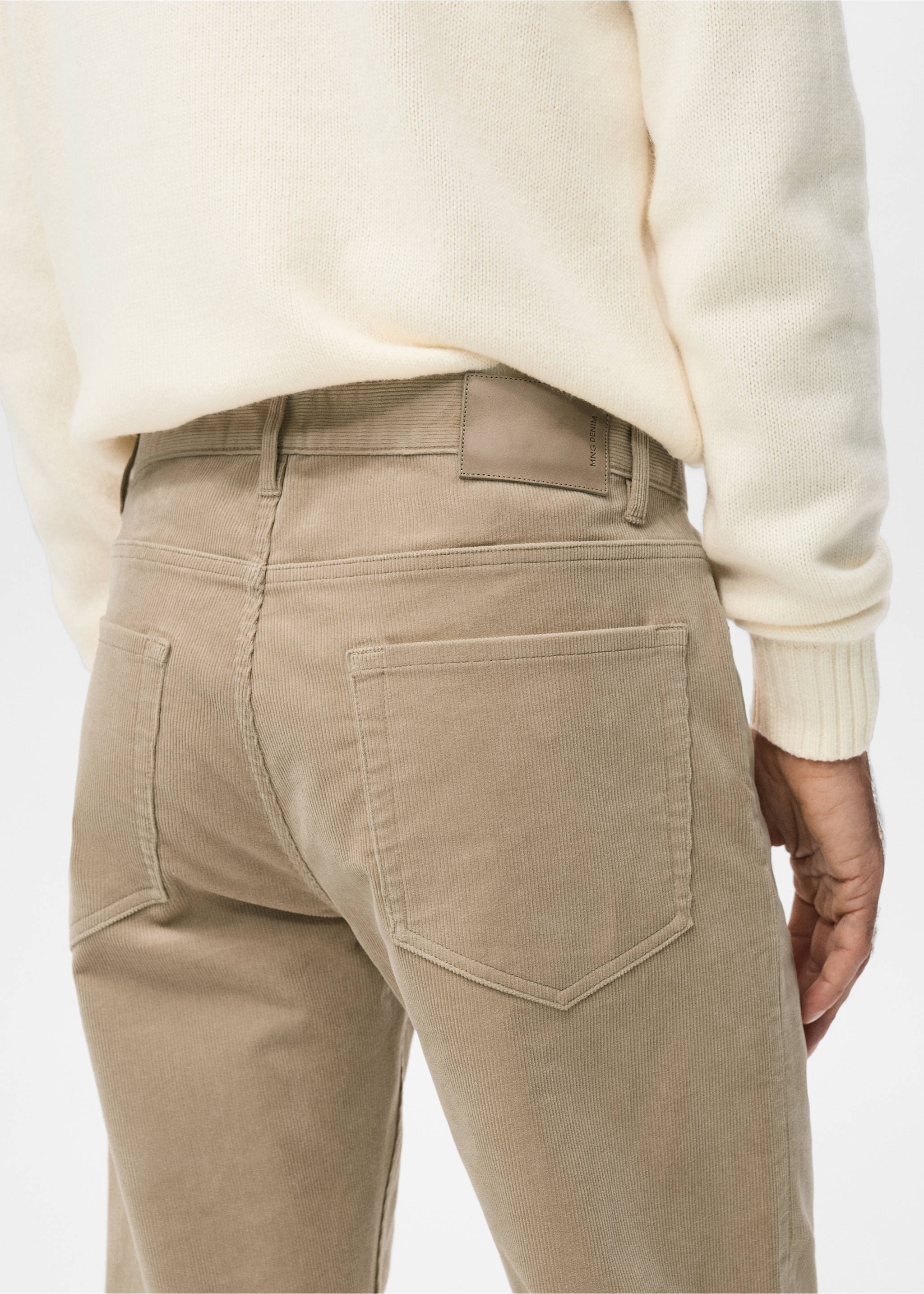 Corduroy regular-fit trousers - Details of the article 2, Sand. Ref: 27011192-00.