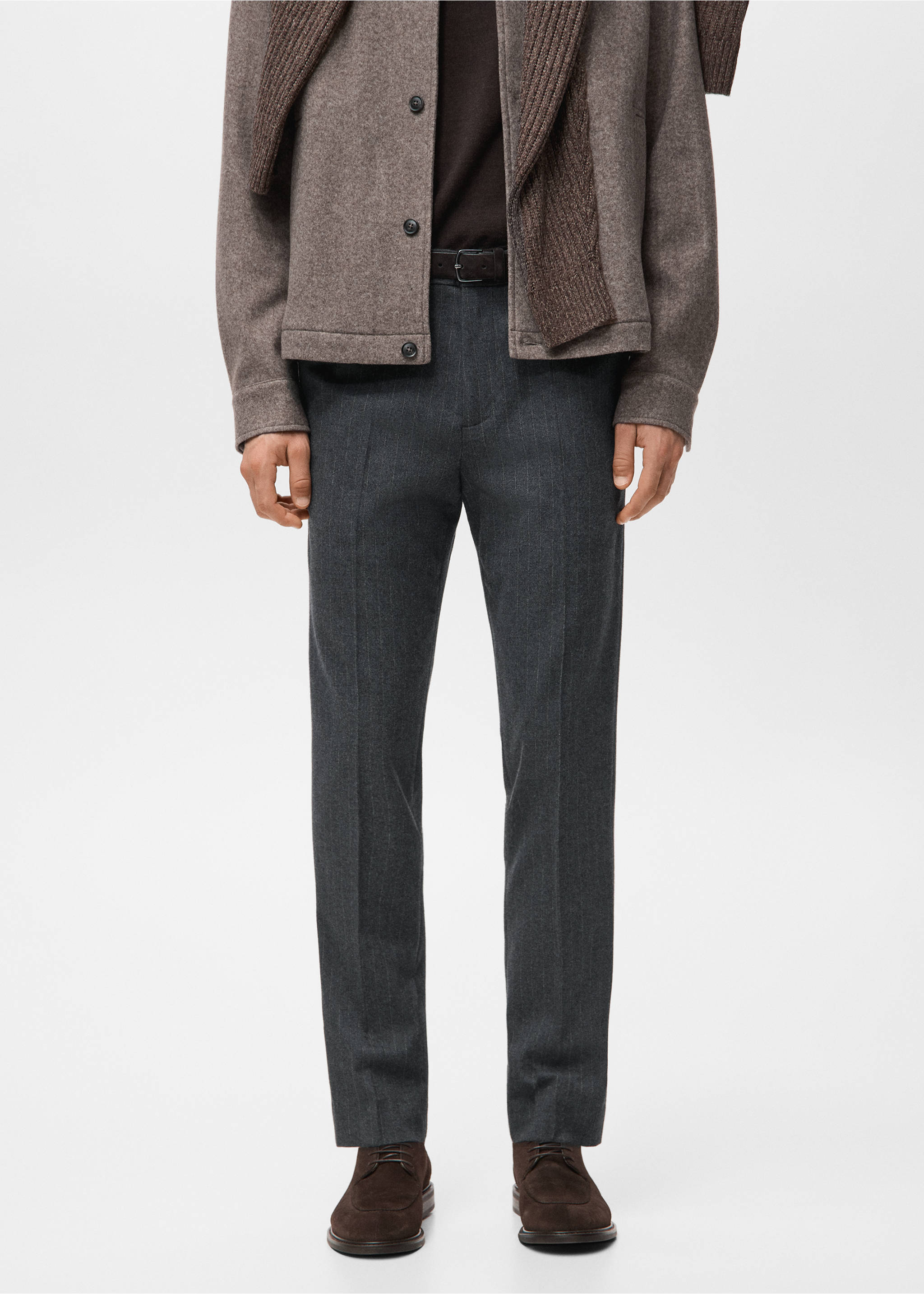 Pantalon flanelle regular-fit - Plan moyen, Gris chiné foncé. Ref: 27011198-00.
