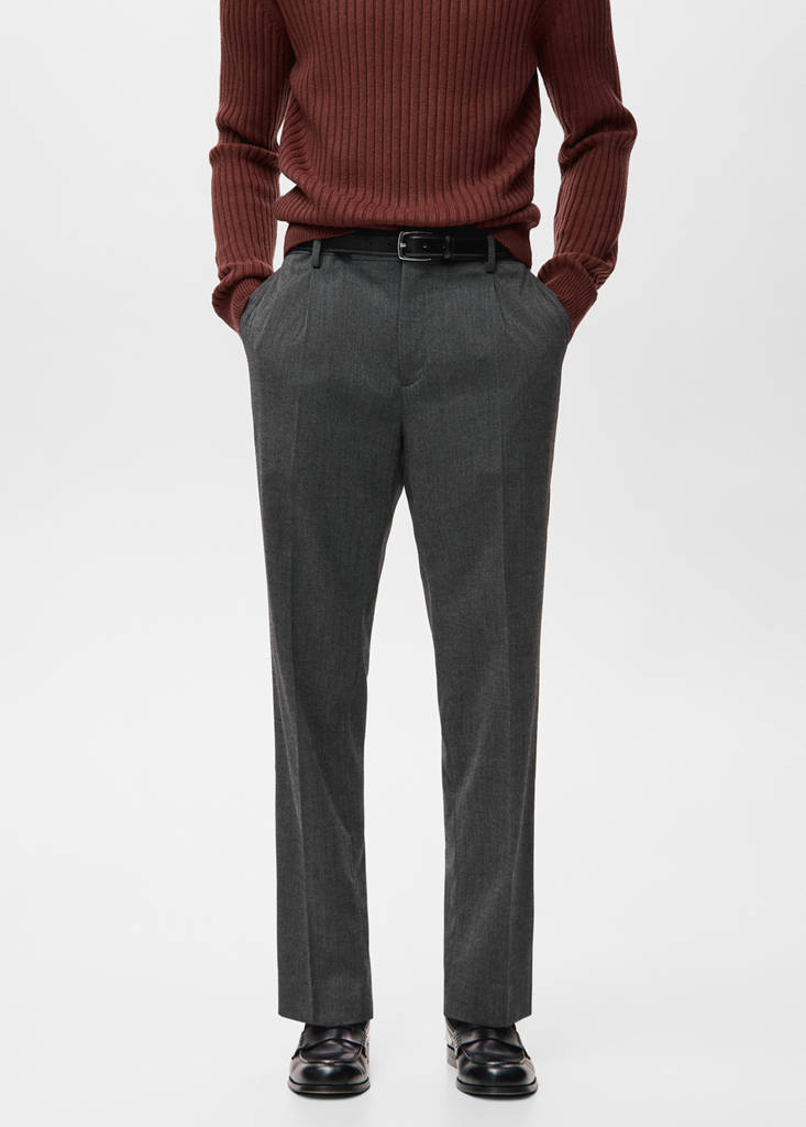 Regular-fit pleated flannel trousers — Dark Heather Grey
