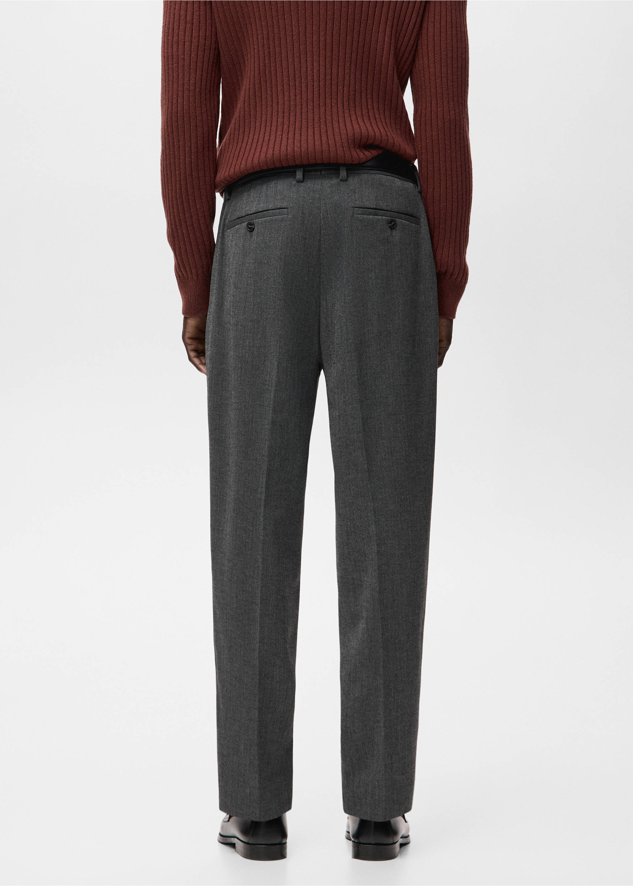 Regular-fit pleated flannel trousers - Reverse of the article, Dark Heather Grey. Ref: 27011200-00.