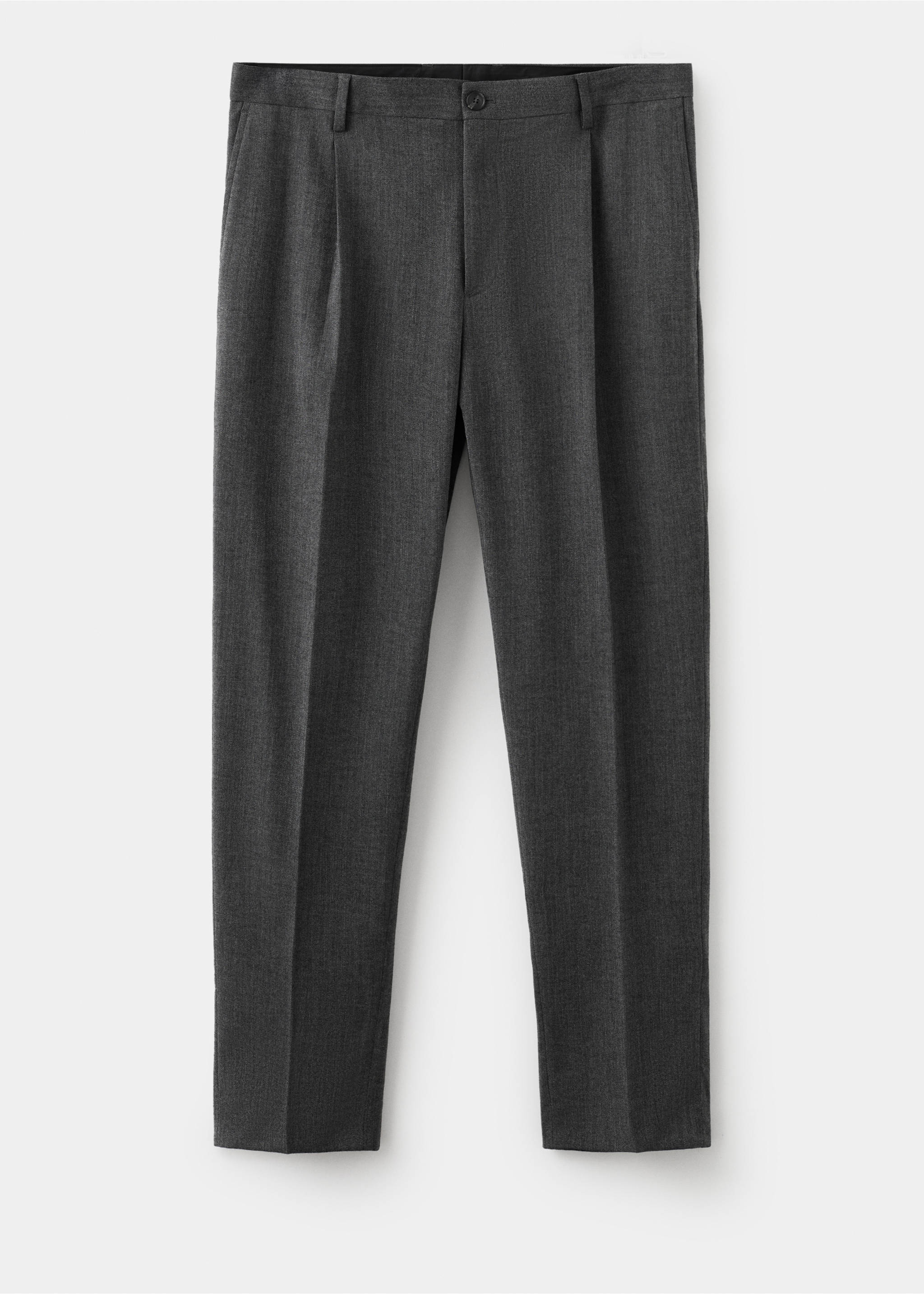 Regular-fit pleated flannel trousers - Article without model, Dark Heather Grey. Ref: 27011200-00.