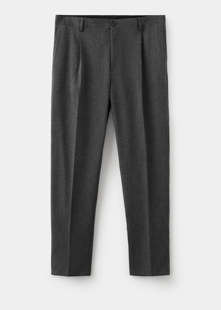 Regular-fit pleated flannel trousers — Dark Heather Grey