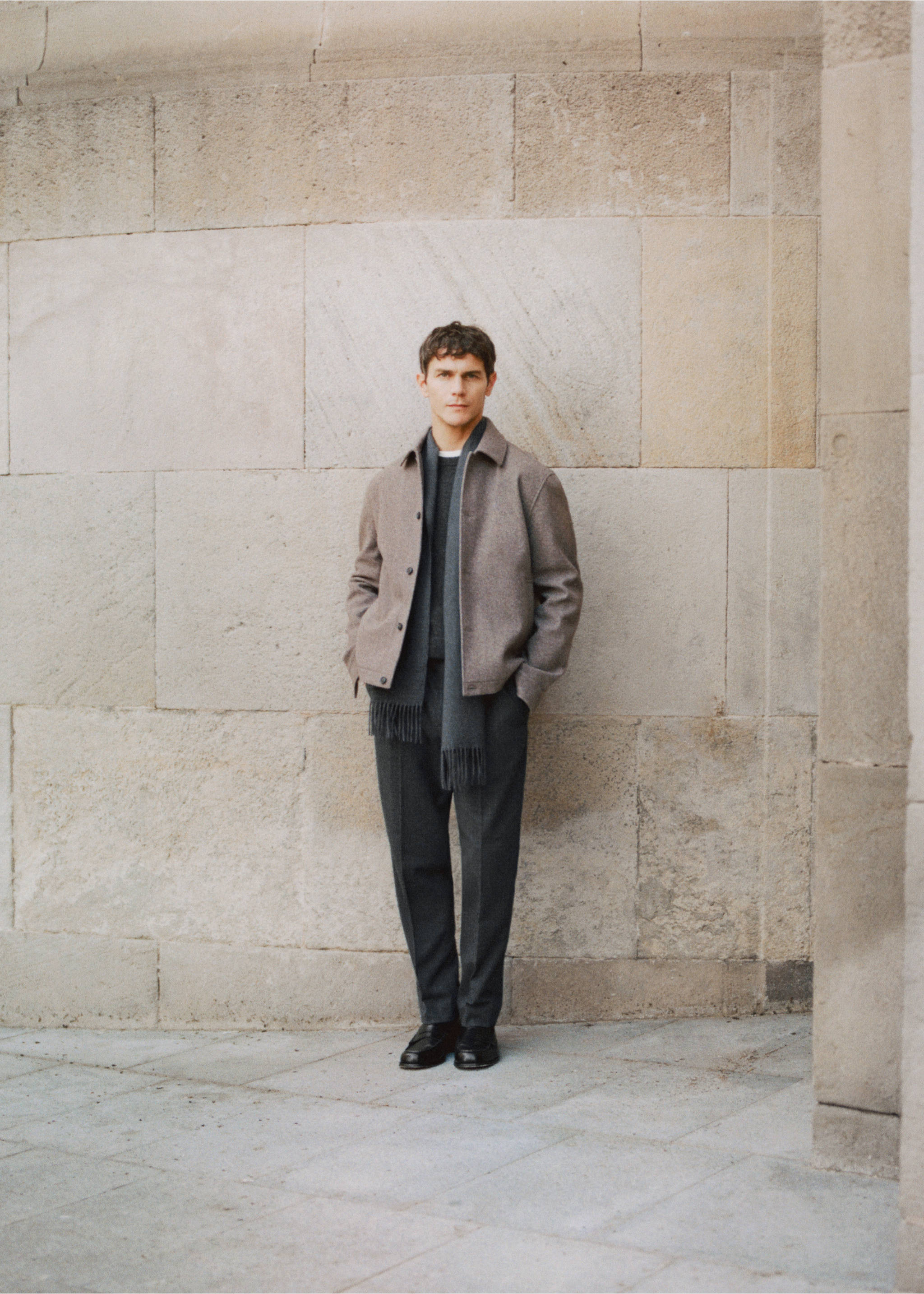 Slim-fit flannel trousers - Details of the article 5, Medium Heather Grey. Ref: 27011202-00.