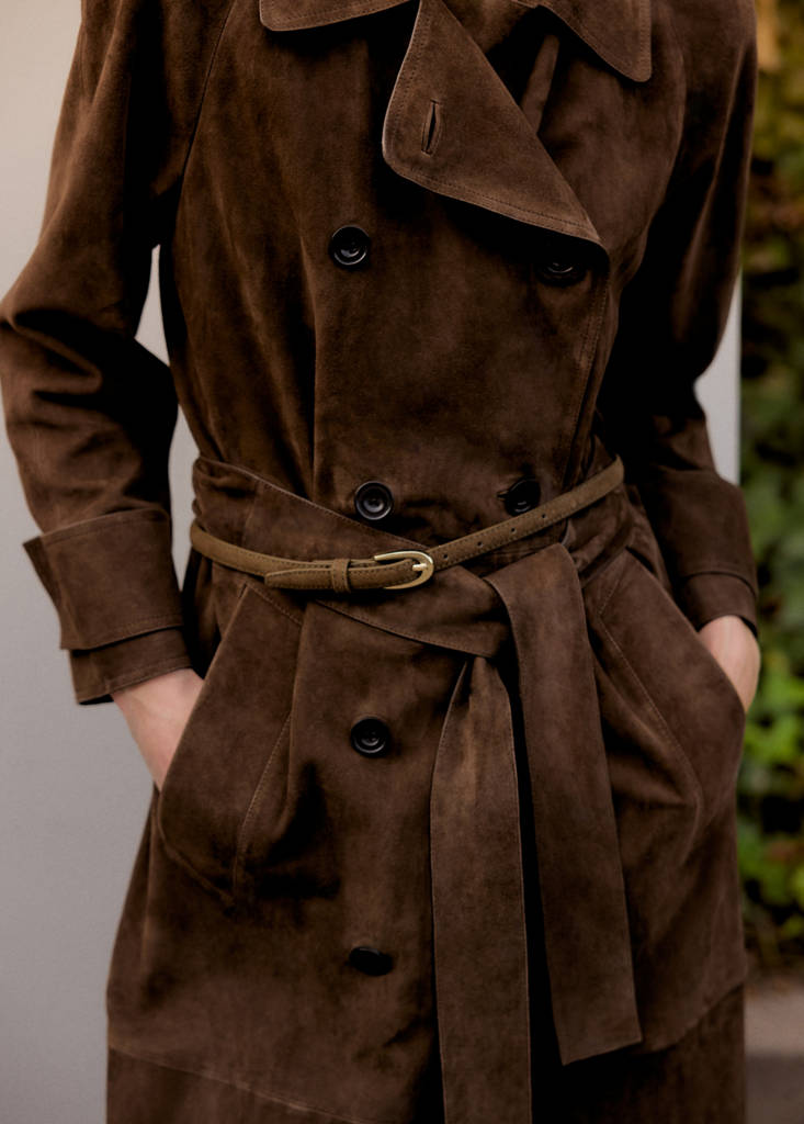 Thin suede leather belt — Khaki
