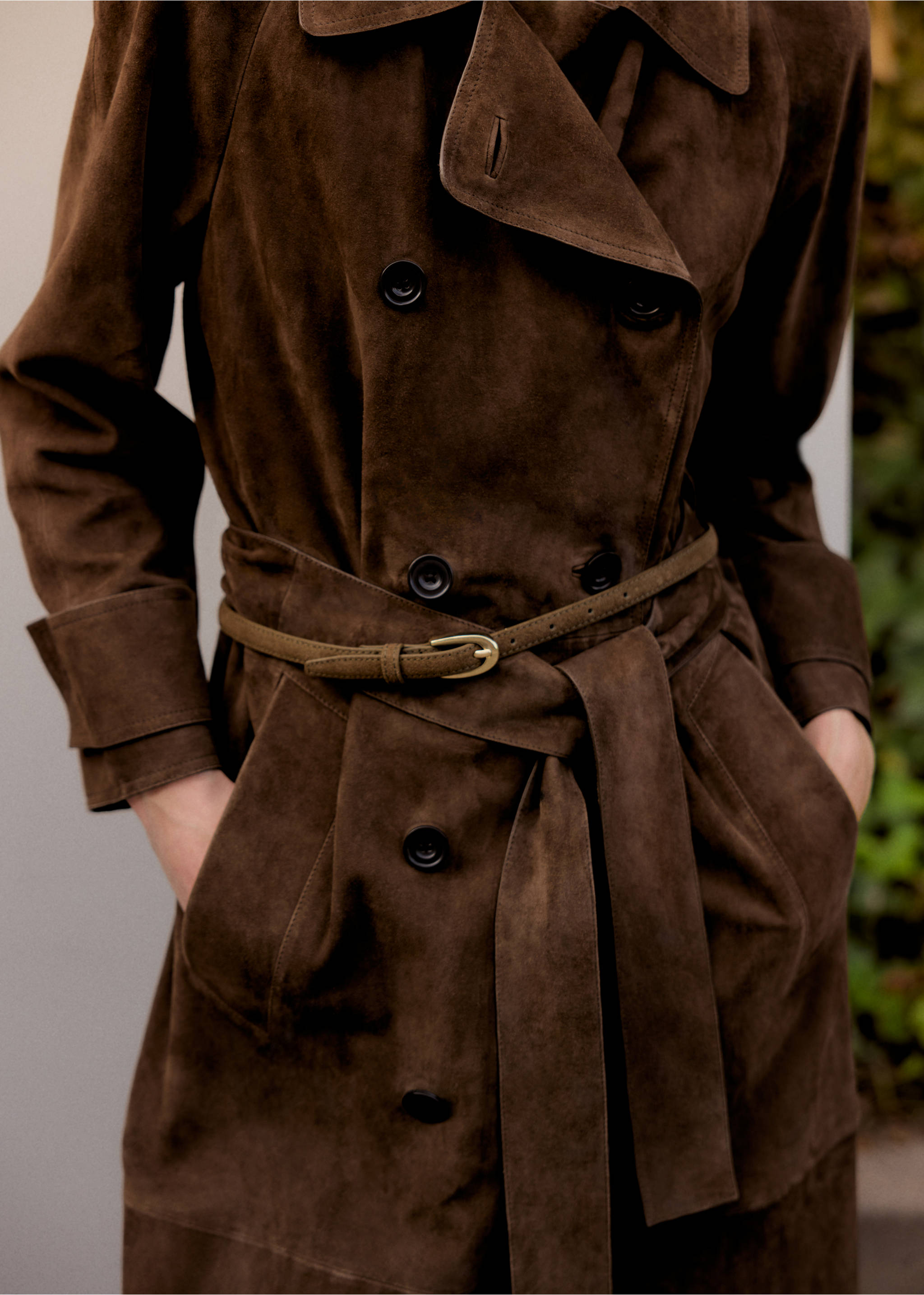 Curea subțire din piele întoarsă - Plan general, Kaki. Ref: 27011212-00.