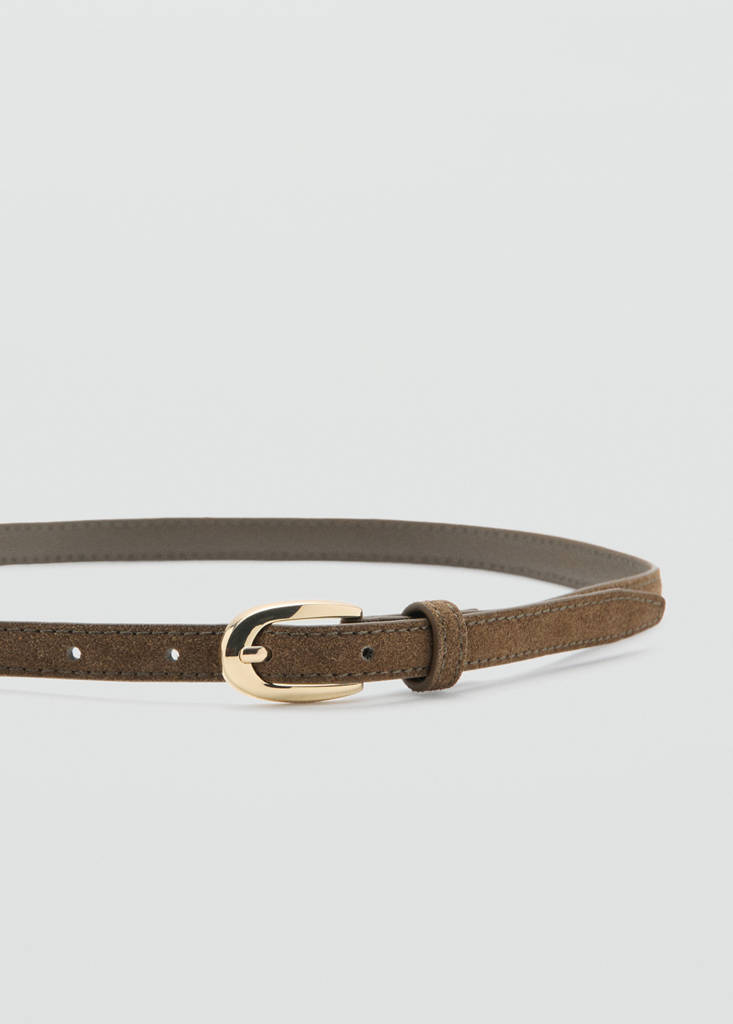 Thin suede leather belt — Khaki
