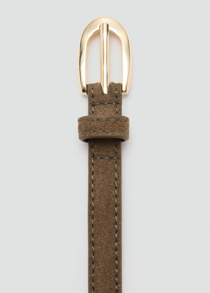 Thin suede leather belt — Khaki