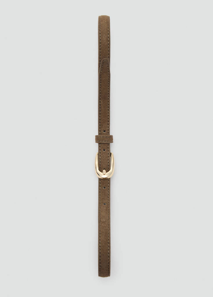 Thin suede leather belt — Khaki