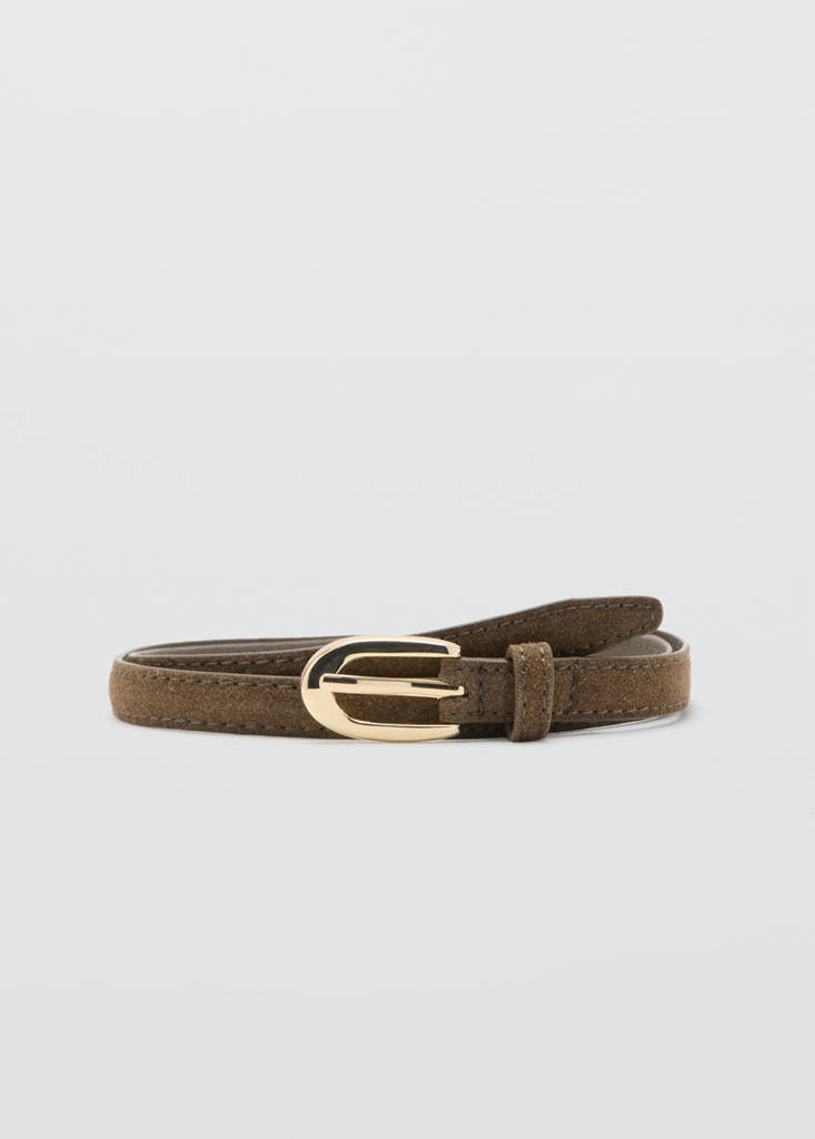 Thin suede leather belt — Khaki