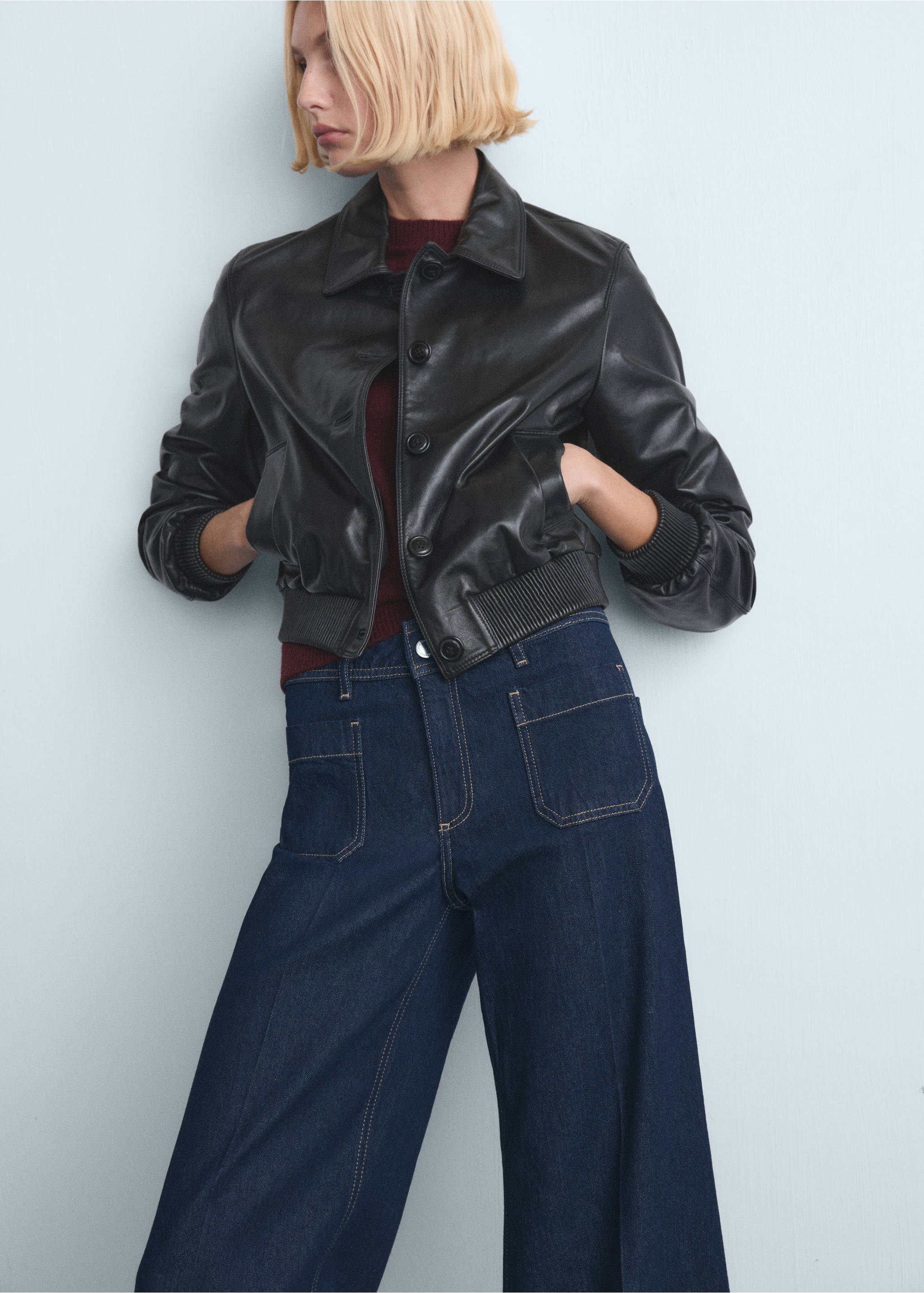 Wide leg jeans with pockets - Details of the article 2, Open Blue. Ref: 27011234-00.