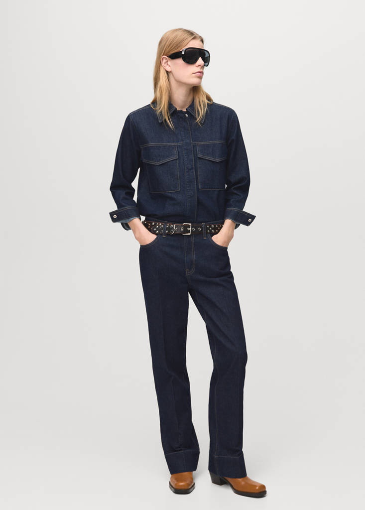 Straight-leg jeans with seam stitching — Dark Blue