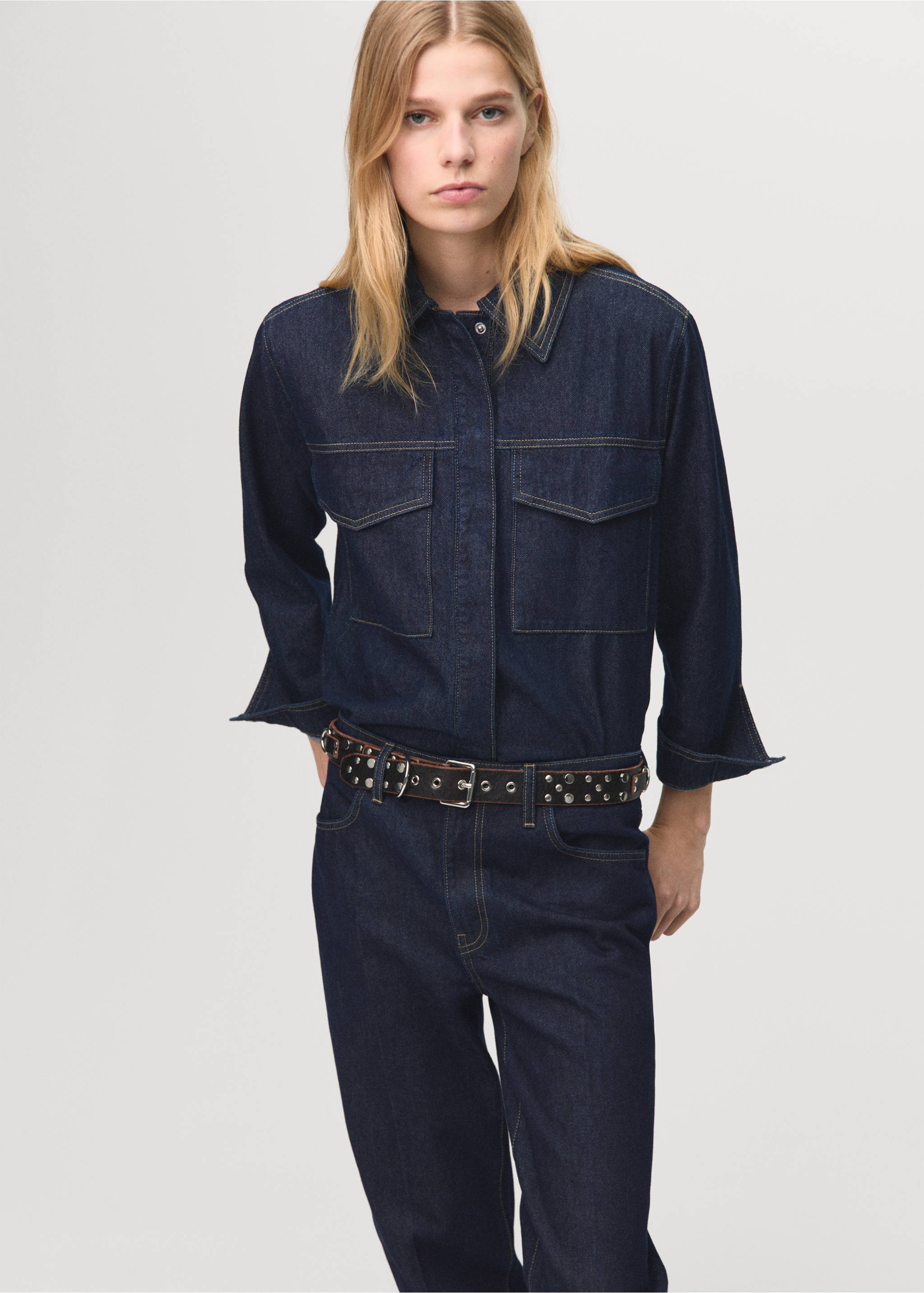 Jean droit revers couture - Détail de l'article 1, Bleu foncé. Ref: 27011244-00.