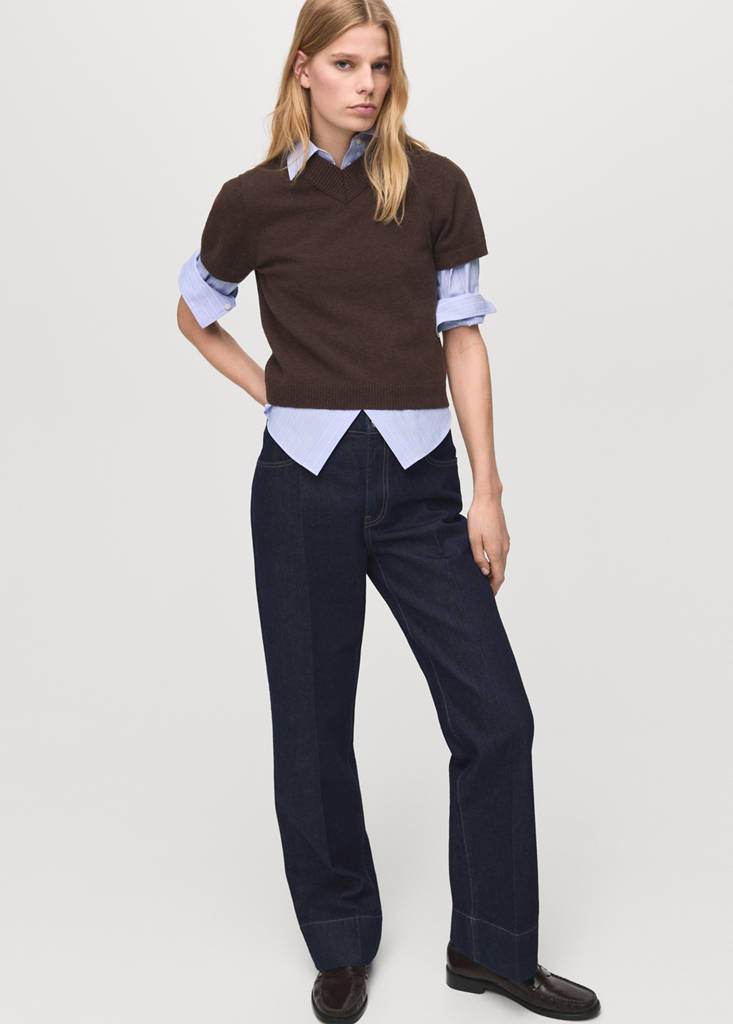 Straight-leg jeans with seam stitching — Dark Blue