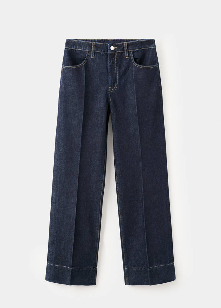 Straight-leg jeans with seam stitching — Dark Blue