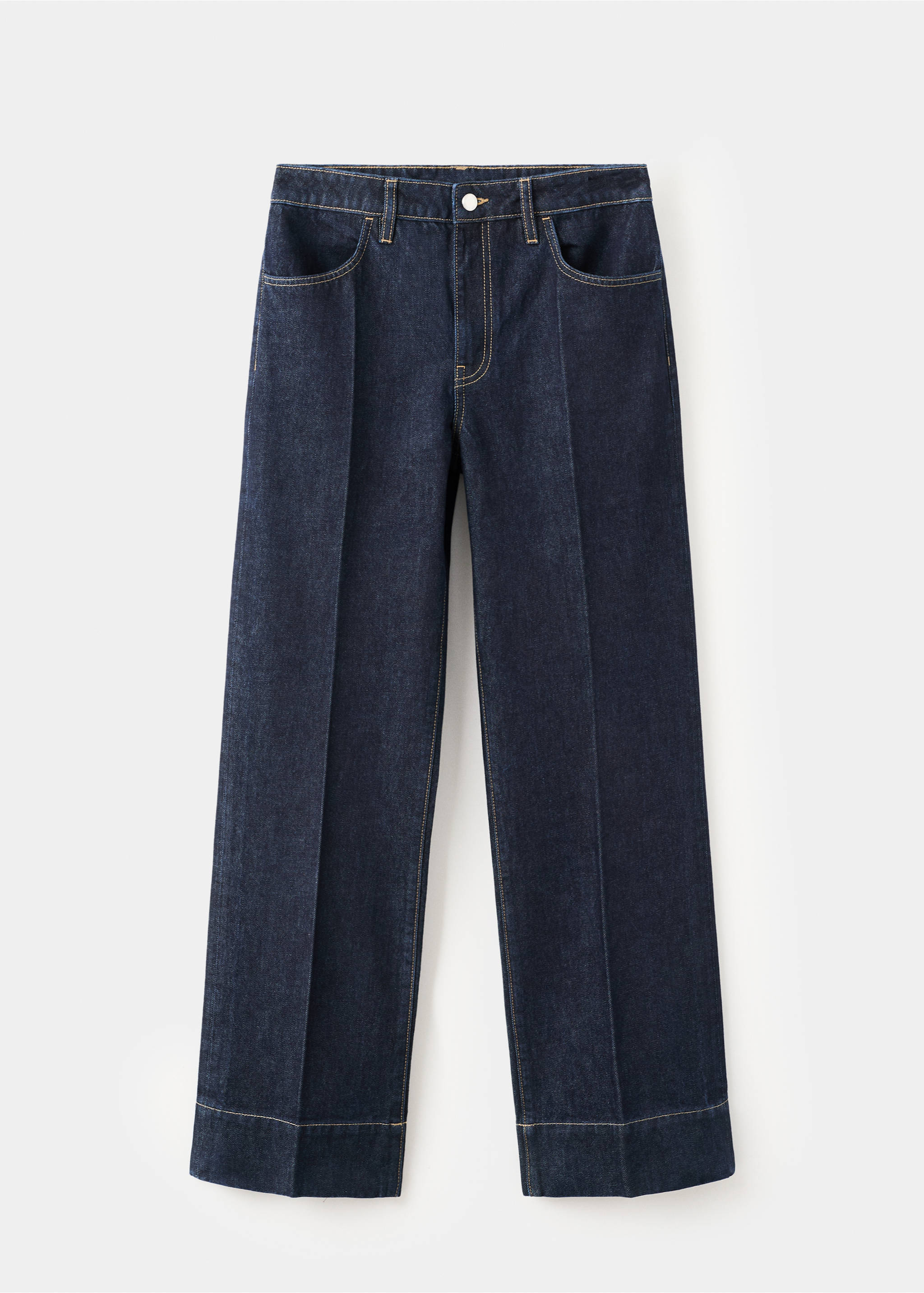 Jean droit revers couture - Article sans modèle, Bleu foncé. Ref: 27011244-00.