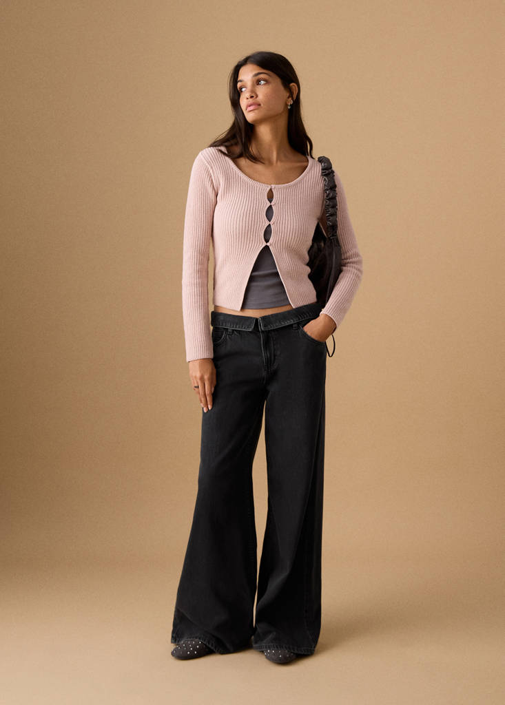 Low-waist jeans with turn-ups — Black denim