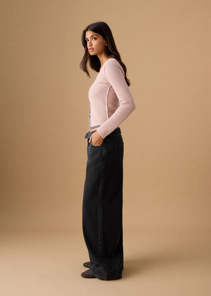 Low-waist jeans with turn-ups — Black denim