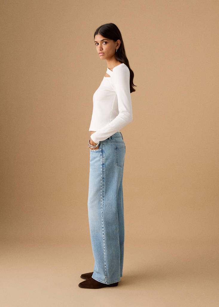 Straight-fit jeans with studs — Medium Blue