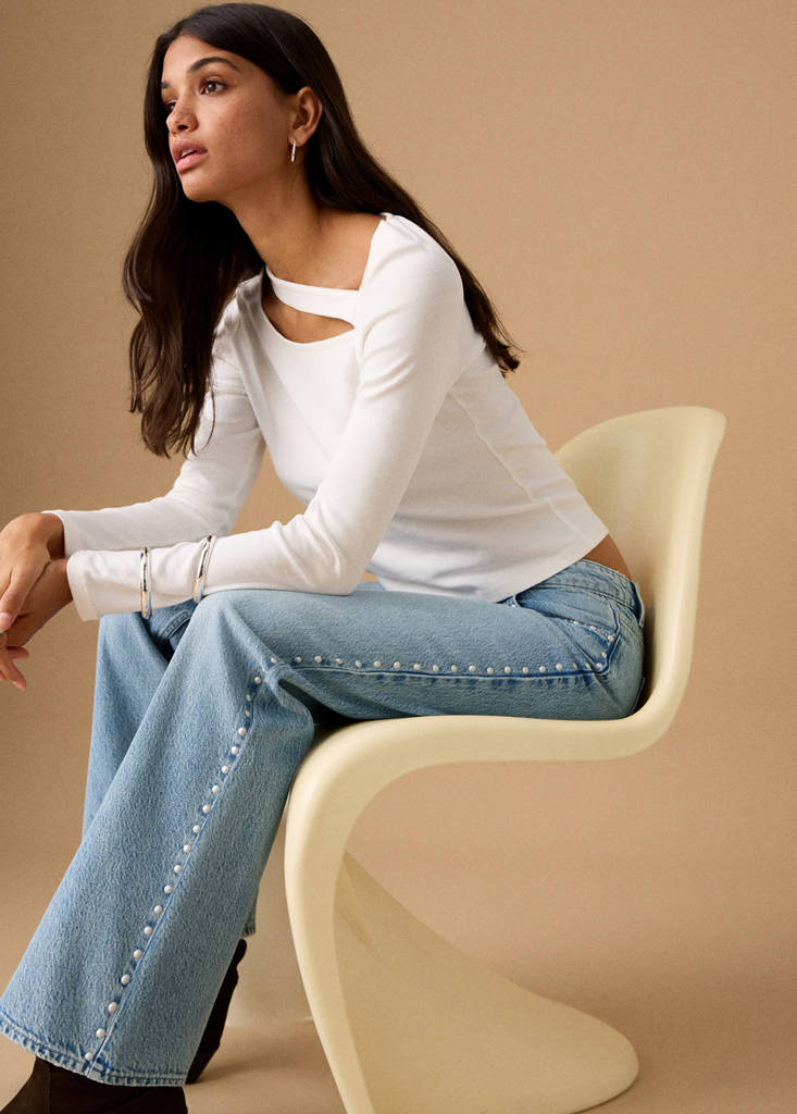 Straight-fit jeans with studs — Medium Blue