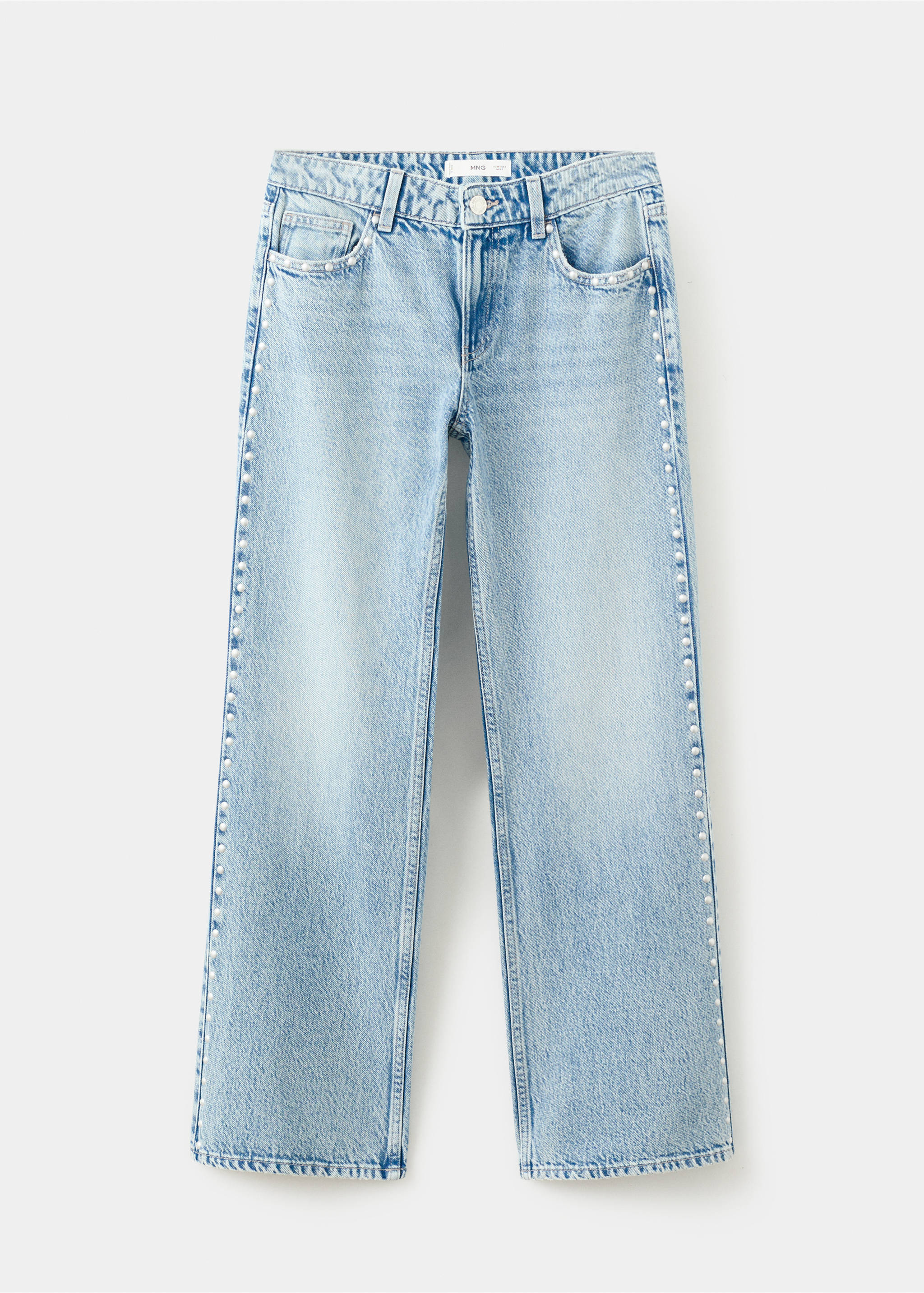 جينز مستقيم مزين بالمسامير - منتج دون نموذج, أزرق متوسط. Ref: 27011251-00.