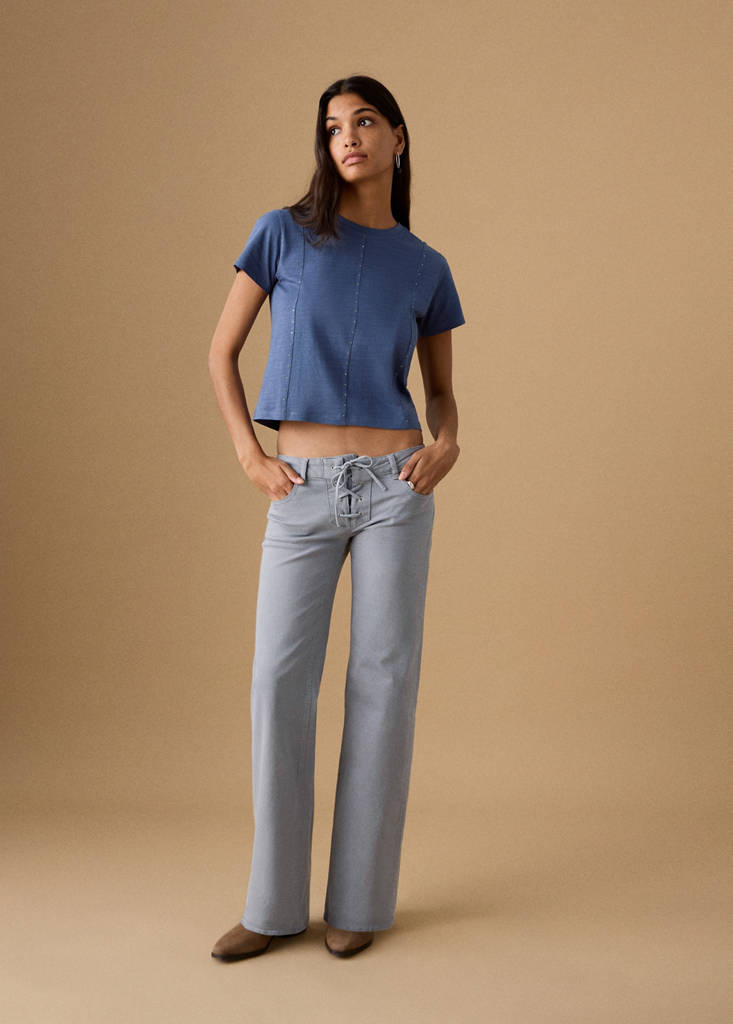Low-rise jeans with cord drawstring — Blue