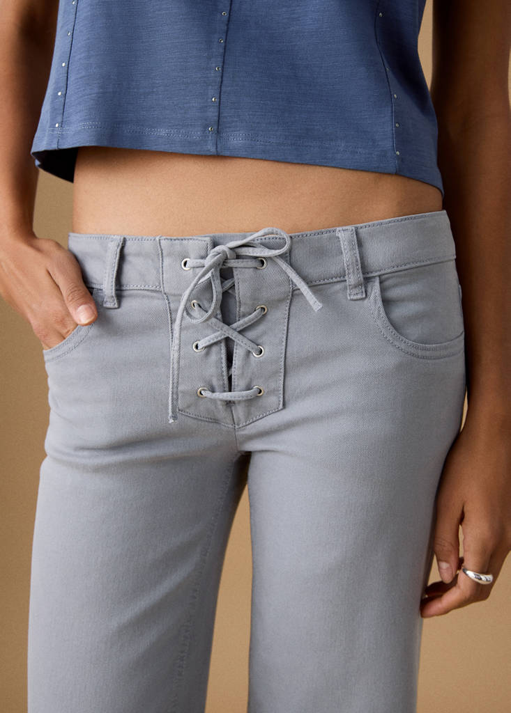 Low-rise jeans with cord drawstring — Blue