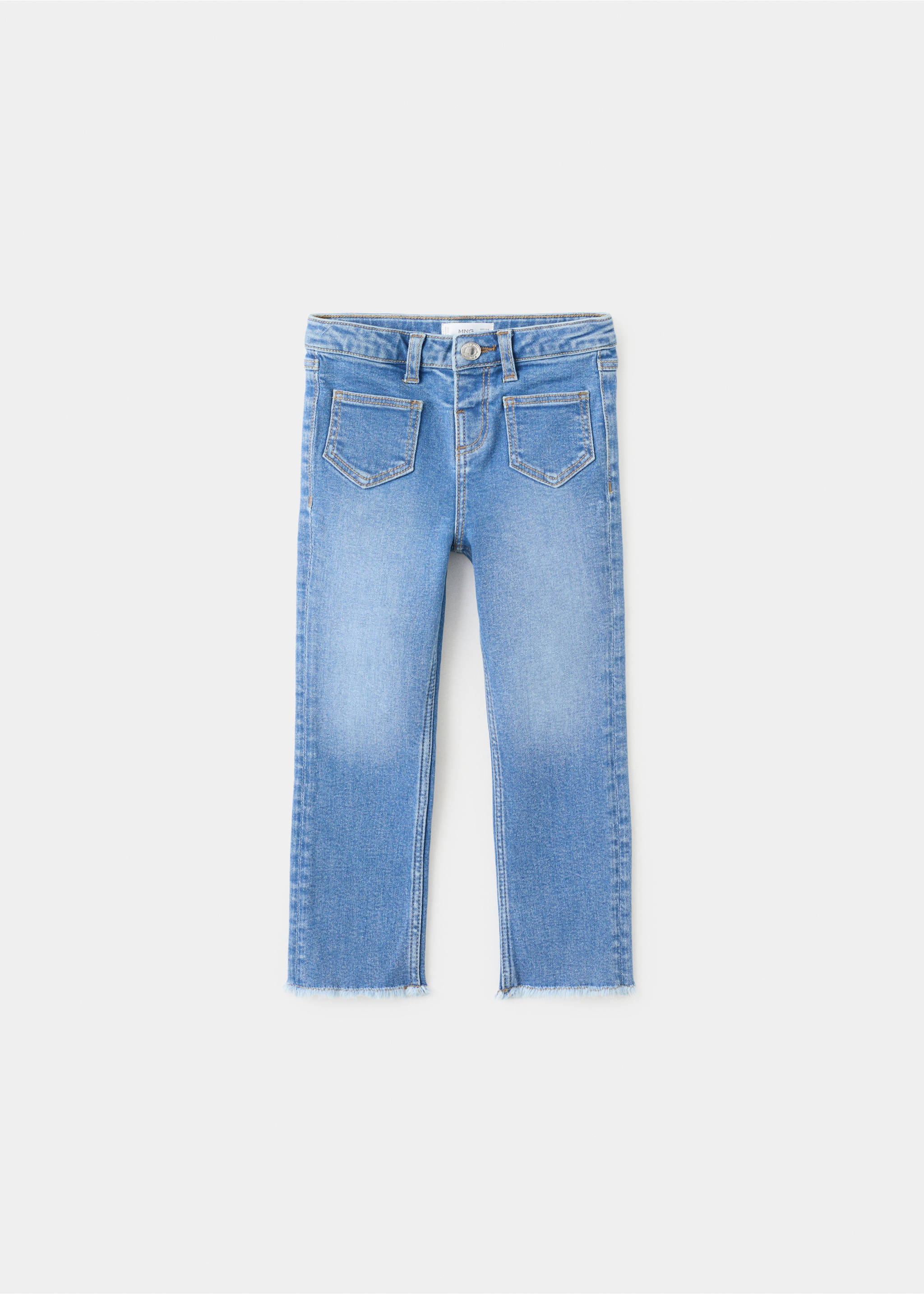 Jeans flare bajo deshilachado - Artículo sin modelo, Azul medio. Ref: 27011253-00.
