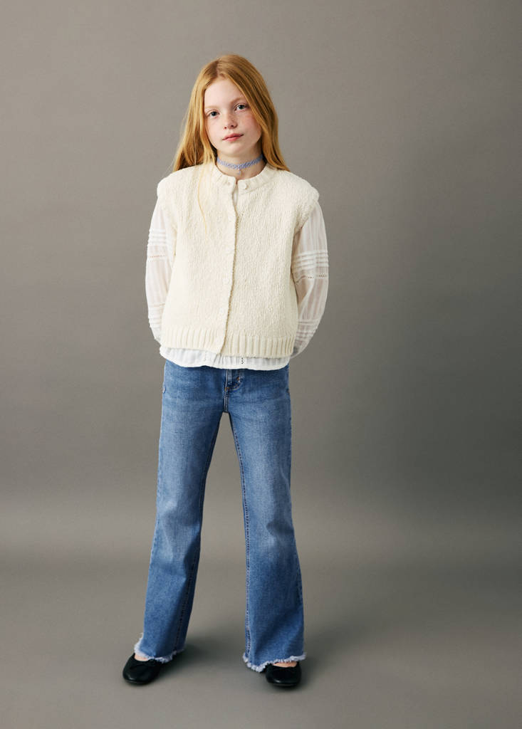 MANGO KIDS - Jean flare ourlet effiloché bleu moyen - 9 - Fille