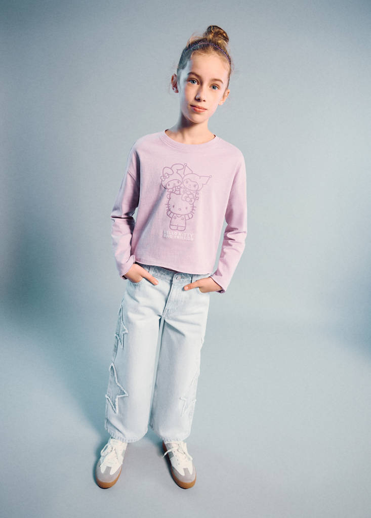 MANGO KIDS - Jean wide leg étoiles bleu clair - 10 - Fille