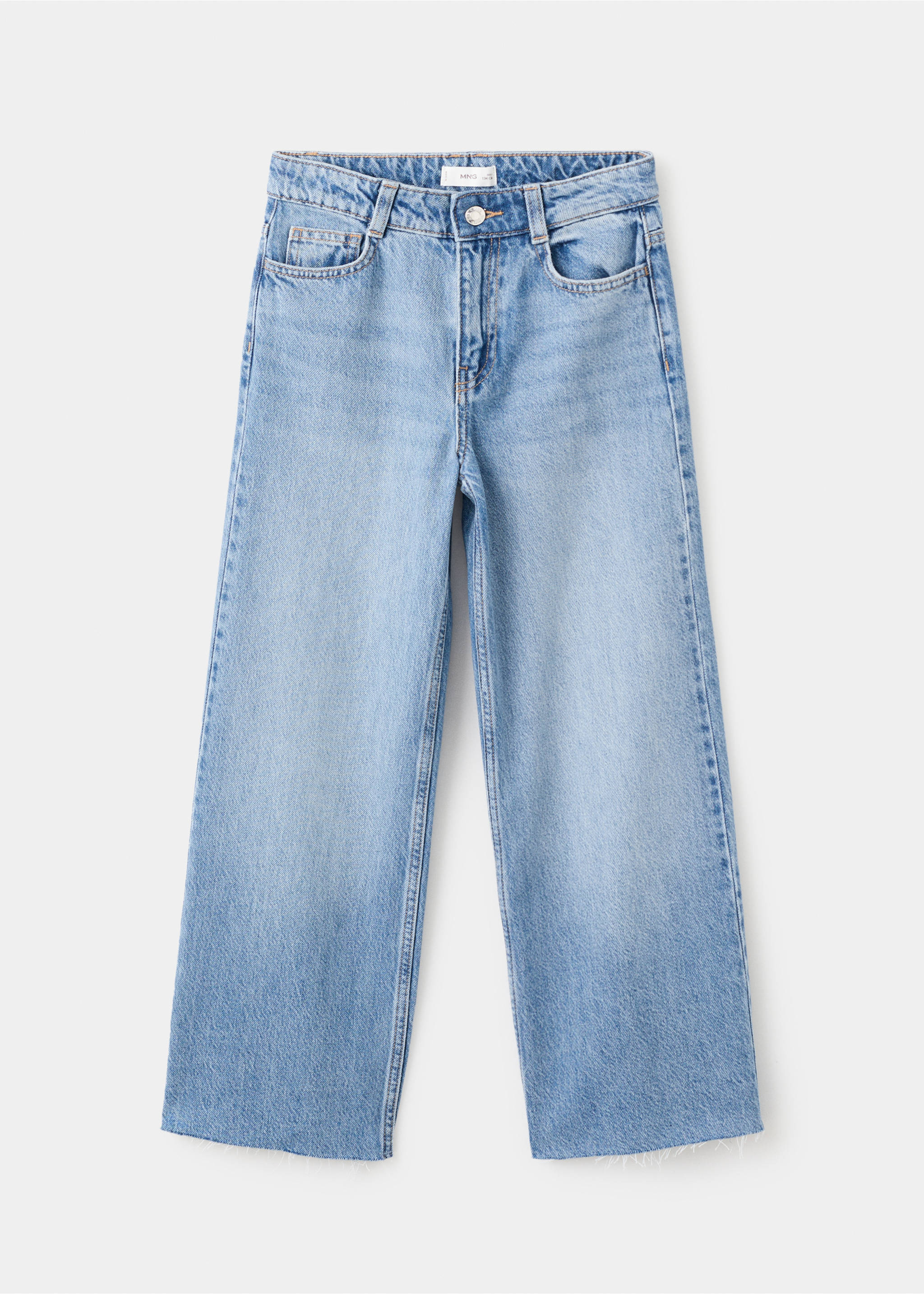 Wide leg jeans with frayed hem - Article without model, Medium Blue. Ref: 27011265-00.