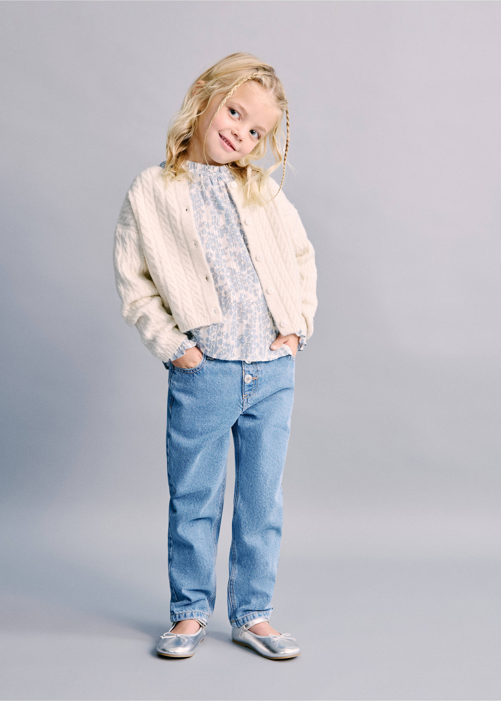 Jeans paperbag botones - Plano medio, Azul medio. Ref: 27011275-00.