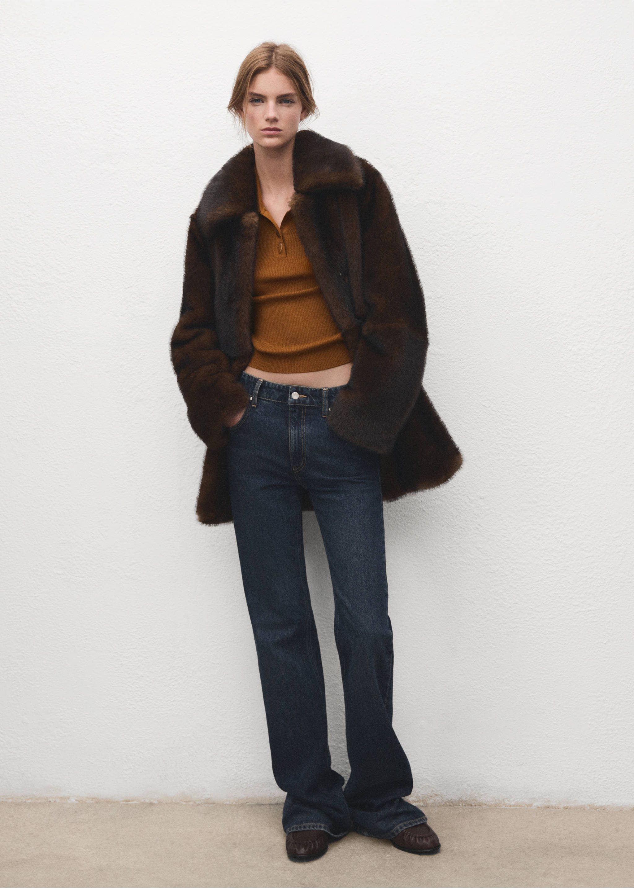 Polo-neck ribbed sweater - General plane, Tobacco Brown. Ref: 27011277-00.