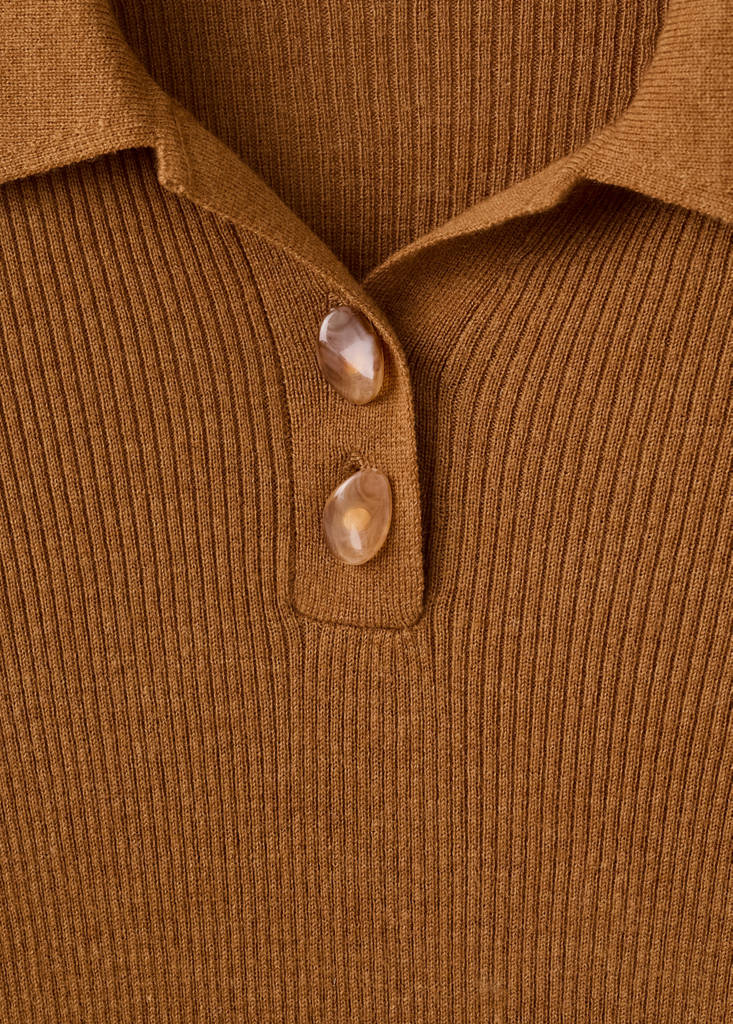 Polo-neck ribbed sweater — Tobacco Brown