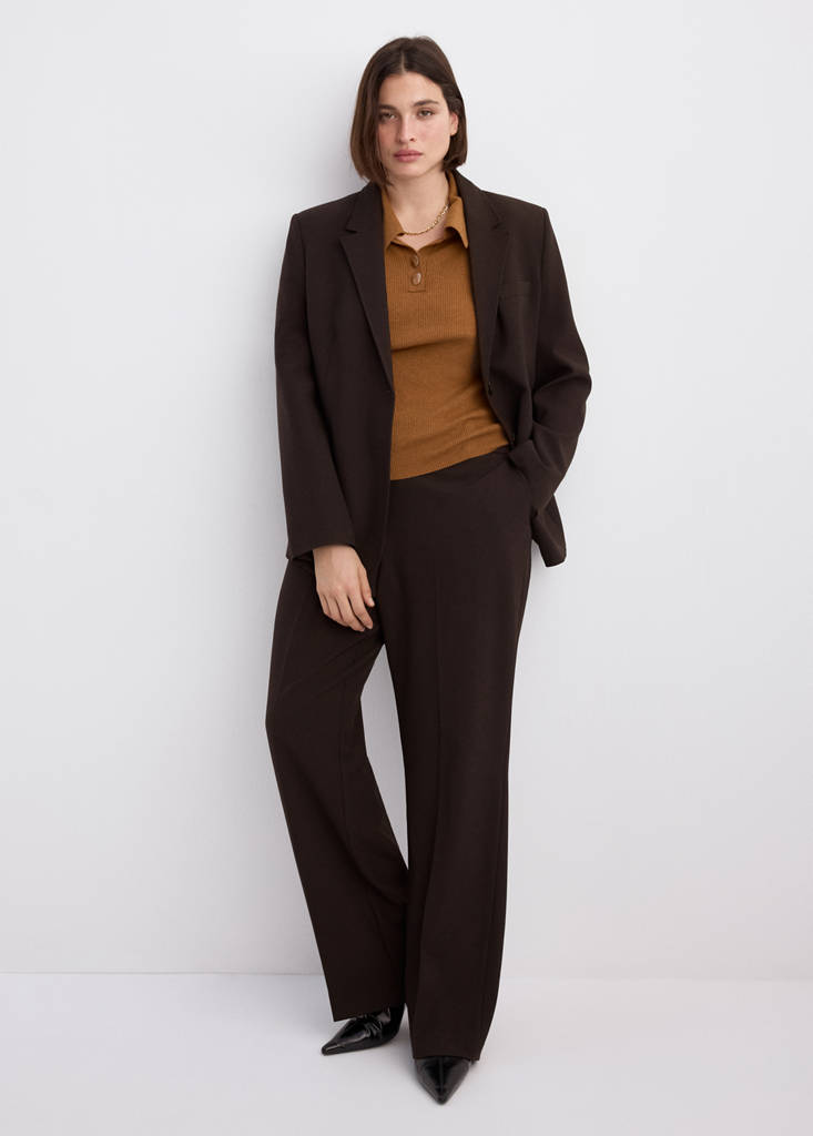 Polo-neck ribbed sweater — Tobacco Brown