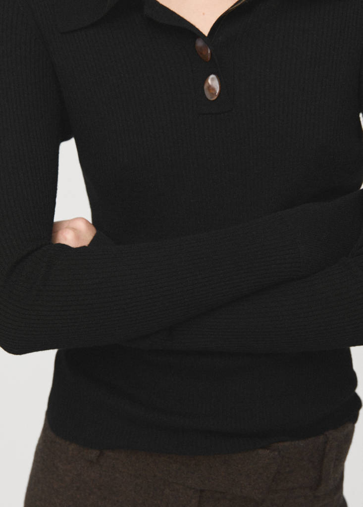 Polo-neck ribbed sweater — Black