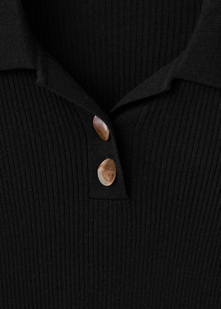 Polo-neck ribbed sweater — Black