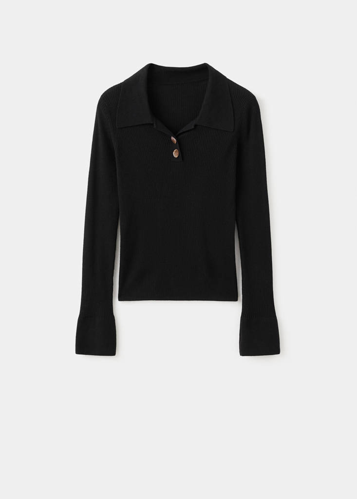 Polo-neck ribbed sweater — Black