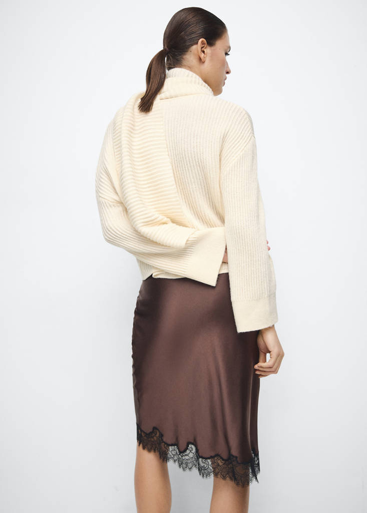 Ribbed sweater with scarf detail — Ecru
