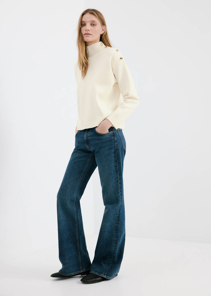 Knitted sweater with jewel buttons — Ecru