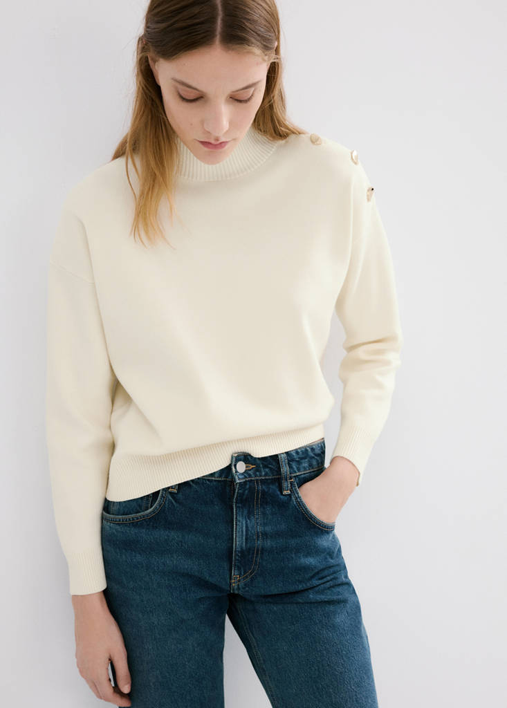Knitted sweater with jewel buttons — Ecru